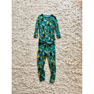 Free Birdees Bamboo Halloween Pajama Set 4T Teal Yellow Haunted House